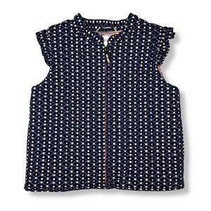 Hanna Andersson Quilted Vest Outdoor Size 130 Navy Blue Floral Ruffles￼ Girls 8